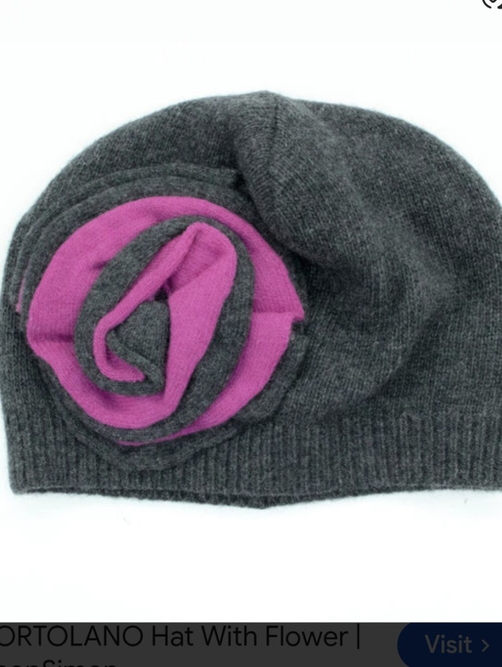 PORTOLANO WOMENS HAT-KNIT BEANNIE IN HEATHER  CHARCOl /VERY BERRY  /OS
